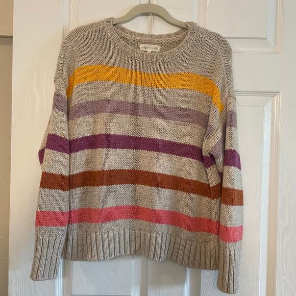 Lou & Grey & LOFT Sweater Womens LARGE Multicolor Chunky Knit Striped Pullover - Picture 1 of 14